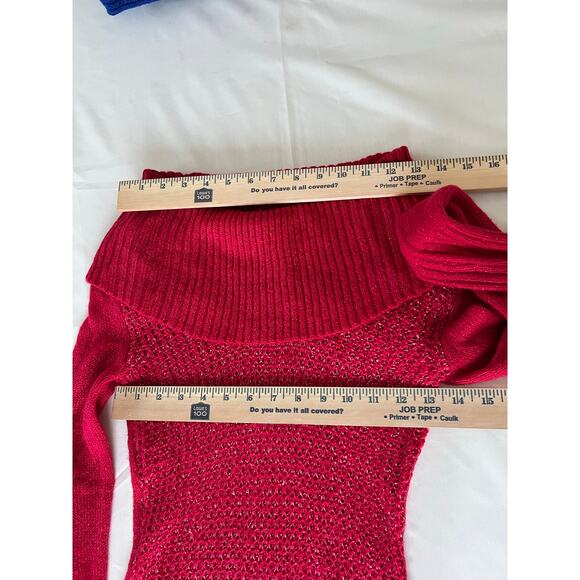 Y2K Candie’s sweater size XS stretchy fold over off shoulders long sleeve sequin - Picture 4 of 6
